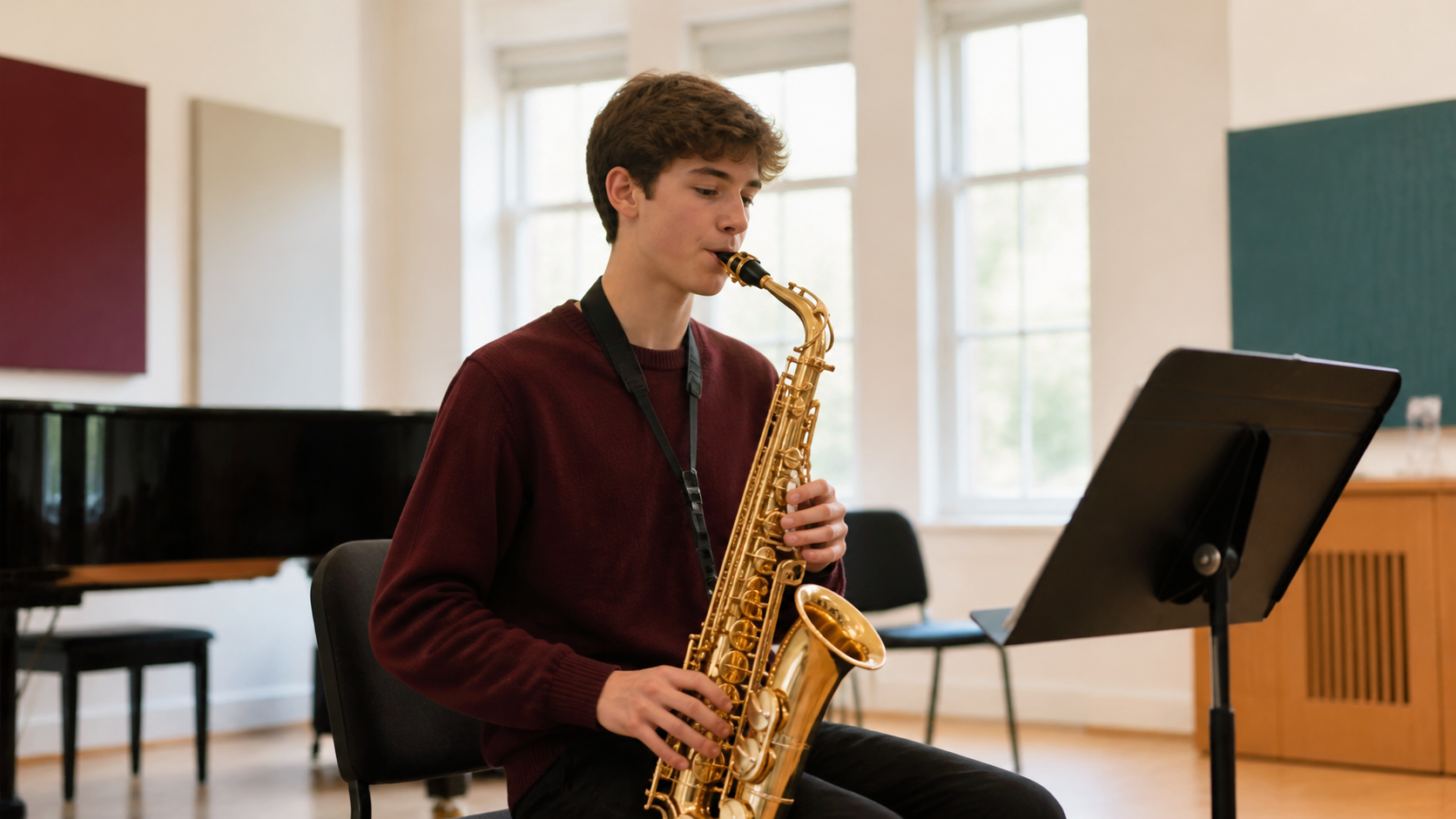 Alumno tocando el saxofón